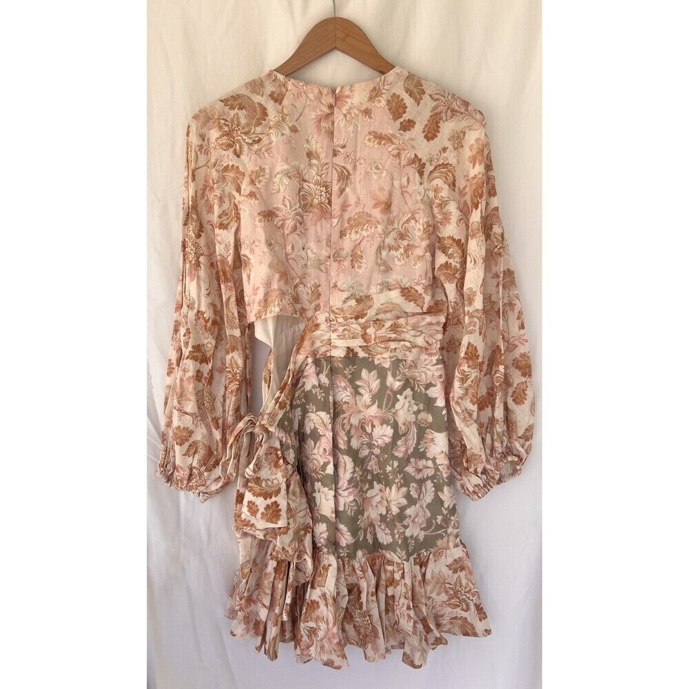 Zimmermann Lyre Wrap Billow Mini Dress Women’s Size 4 US 12 Light Pink Linen - Picture 13 of 16